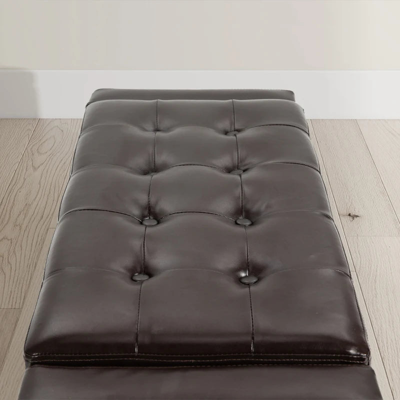 Storage Ottoman Bench, PU Leather Upholstered Bench with Tufted Design, Brown