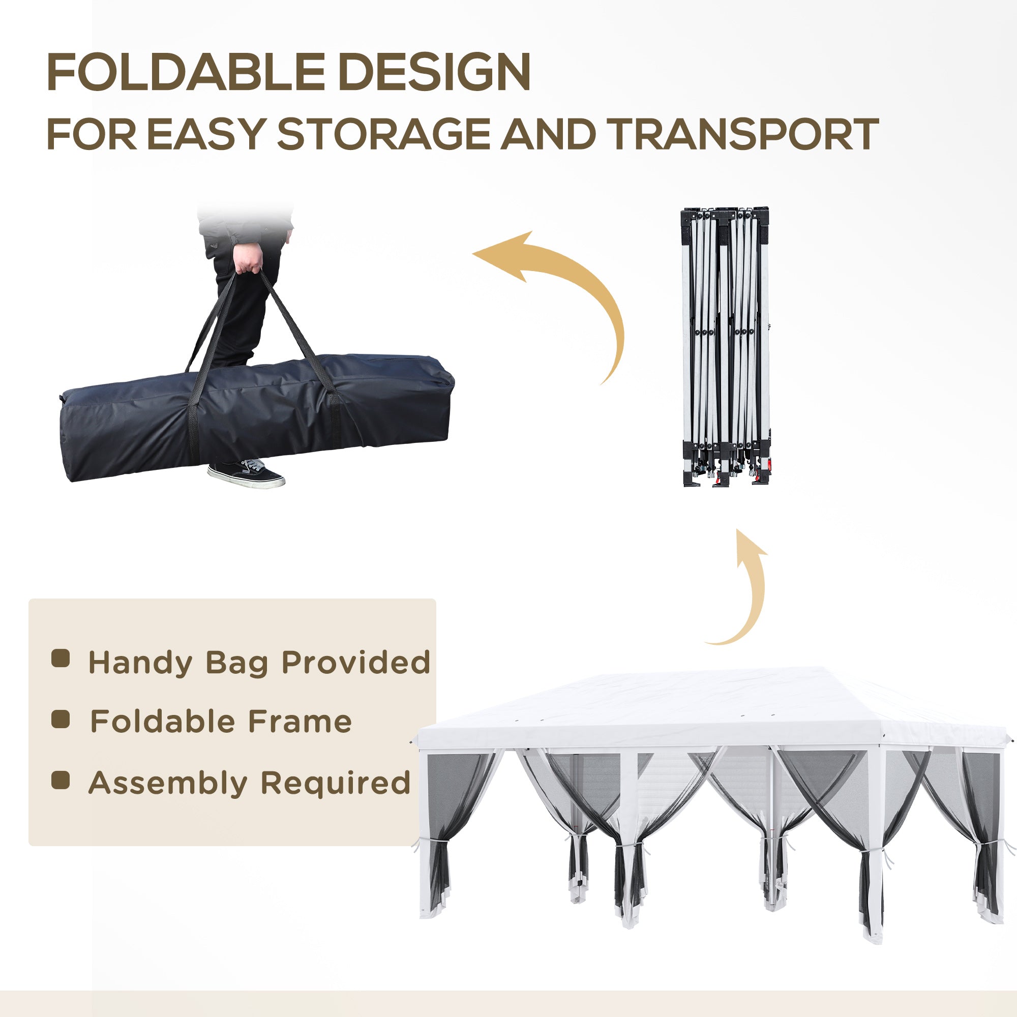 Outsunny 10'x20' Pop Up Canopy Tent Instant Canopies 6 Removable Mesh Sidewalls Carry Bag Cream White