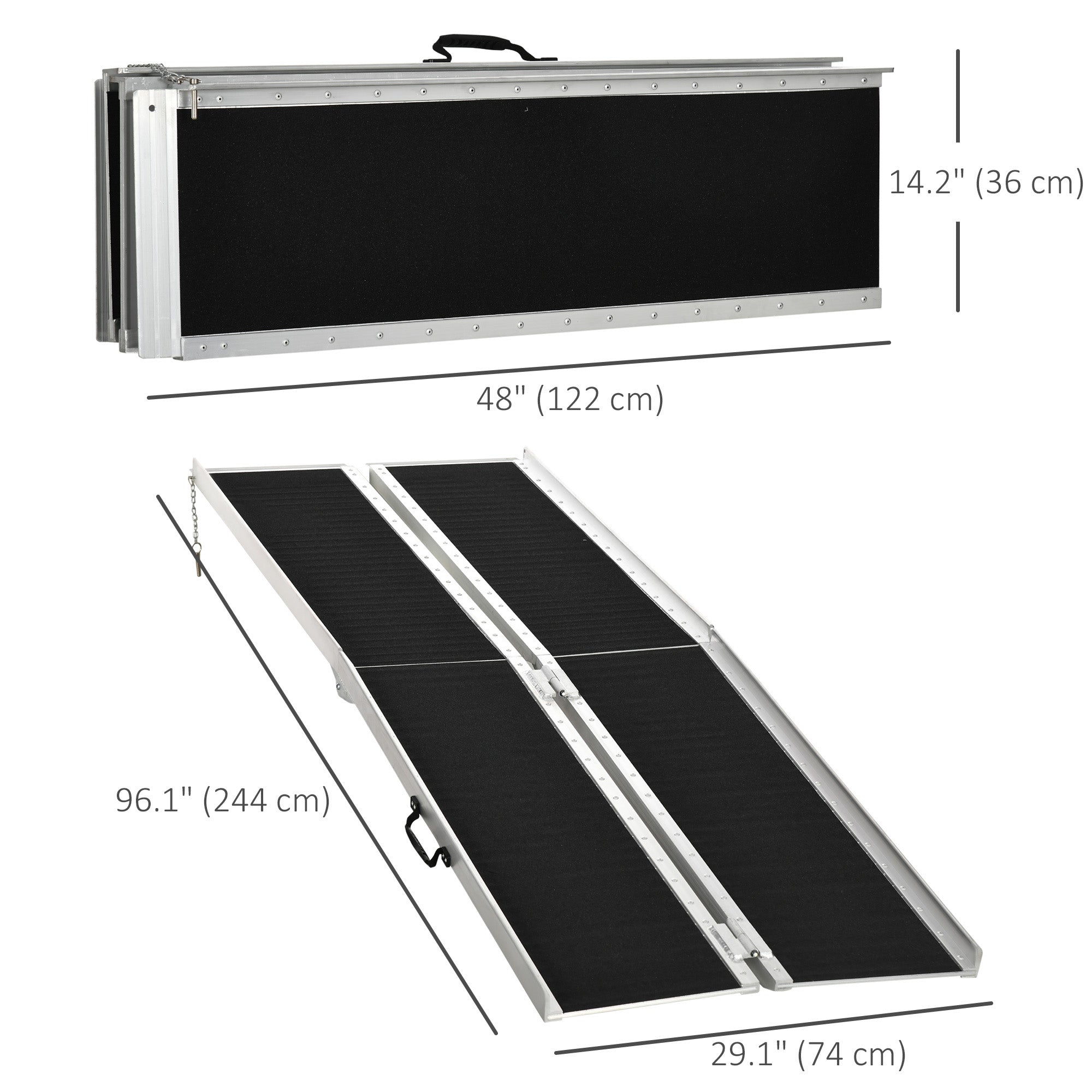 HOMCOM 8ft Portable Mobility Ramp: Aluminum Wheelchair/Scooter Access Ramp, Non-Skid Surface, Foldable Design for Assistance
