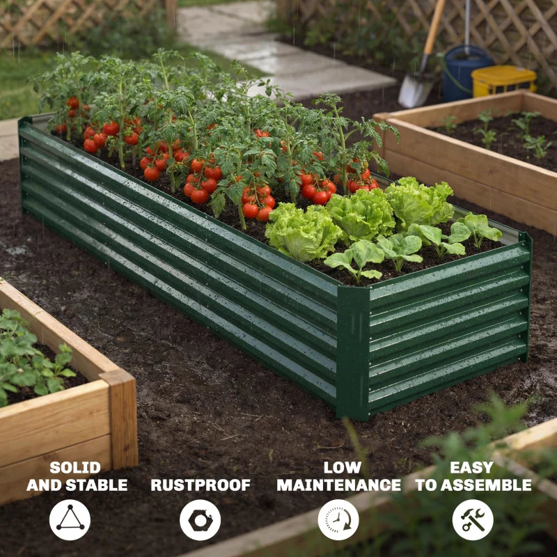 8 x 2.6 x 1.5ft Galvanized Raised Garden Bed, Reinforced Outdoor Planter Box with Open Bottom, Green