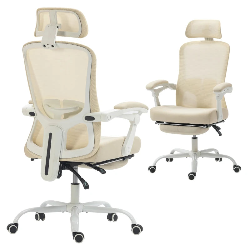 Ergonomic Office Chair, Mesh Reclining Desk Chair with Adjustable Lumbar Support, Headrest, Beige