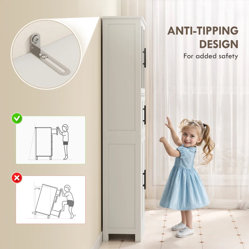 67" Tall Bathroom Storage Cabinet, Modern Freestanding Bathroom Cabinet with Glass Doors and Adjustable Shelves, White
