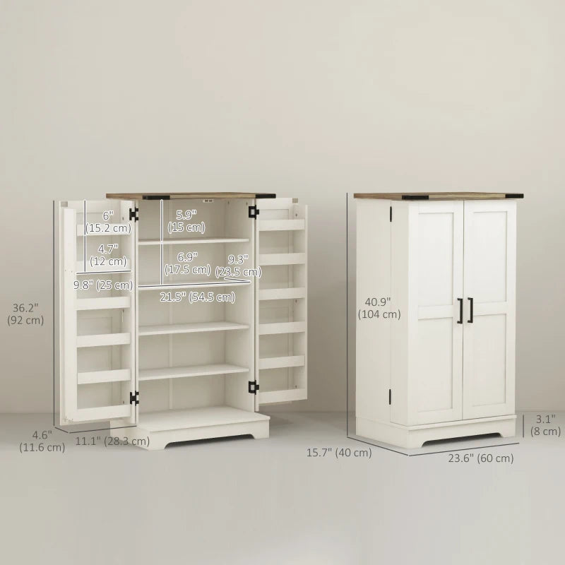 Farmhouse Kitchen Pantry Storage Cabinet, Kitchen Pantry Cabinet with Doors and Adjustable Shelves, Cream White