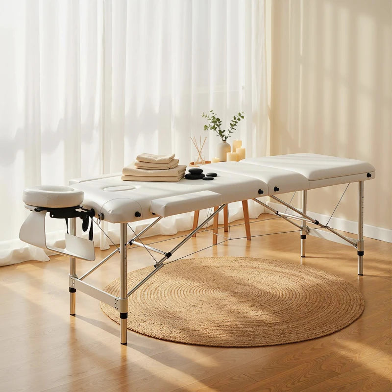 85" 3 Section Foldable Massage Table Professional Salon Spa Facial Couch Bed (White)