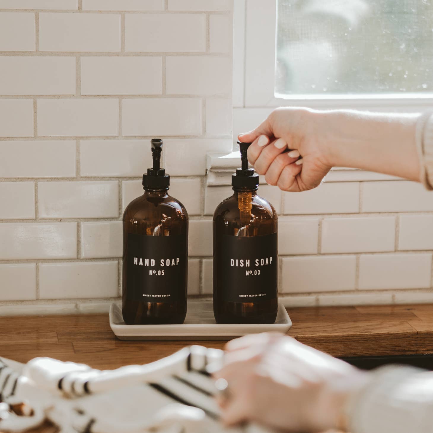 Amber Glass Dish Soap Dispenser