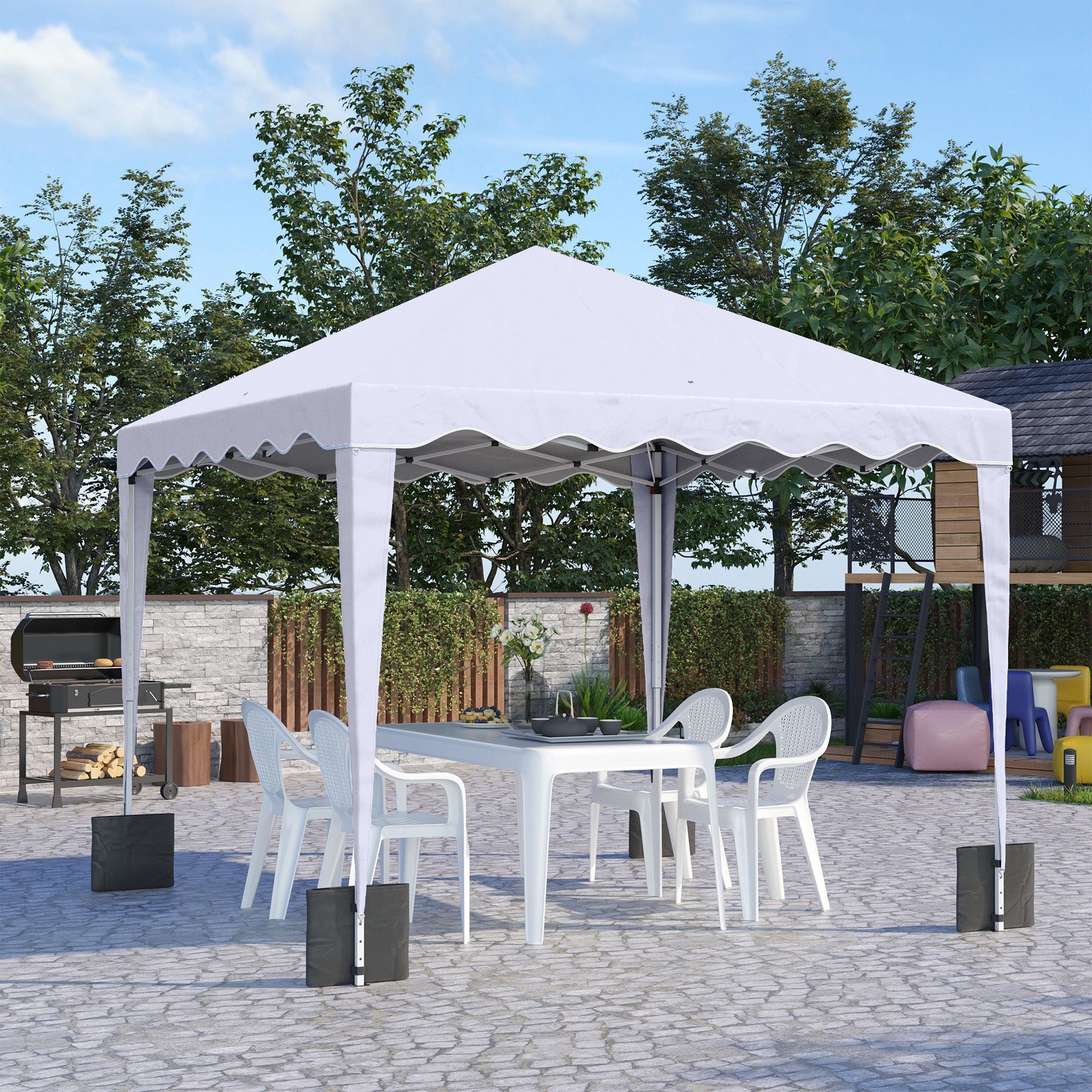 Outsunny 10' x 10' Pop Up Canopy Tent, Instant Shelter with Adjustable Height, Garden Outdoor Party Tent with Carry Bag, White