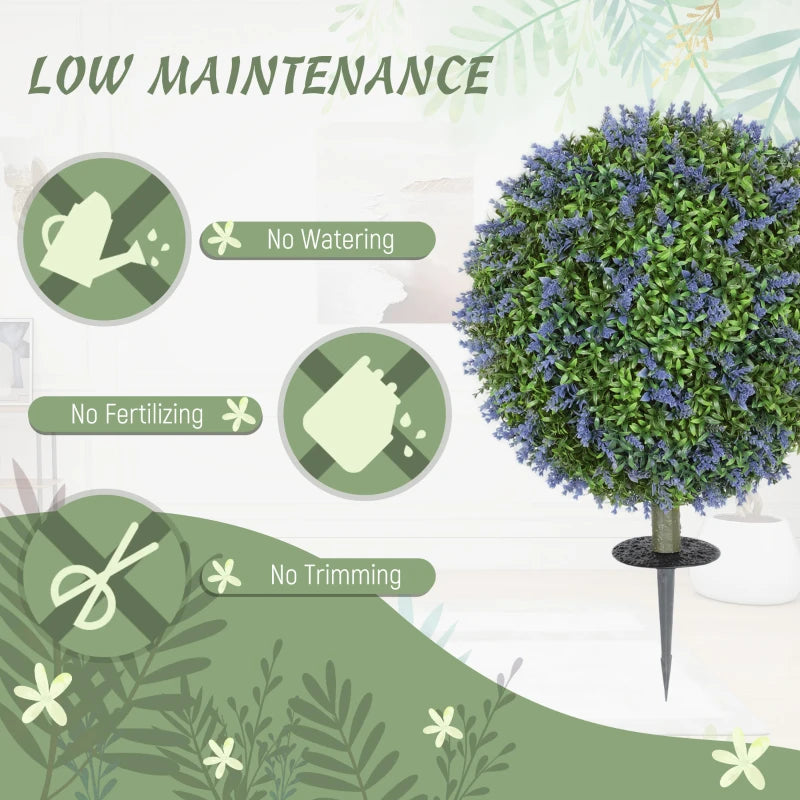 Artificial Plants Faux Lavender Set of 2, UV Protected Fake Plants with Ground Stakes for Indoor Outdoor Decor, Purple