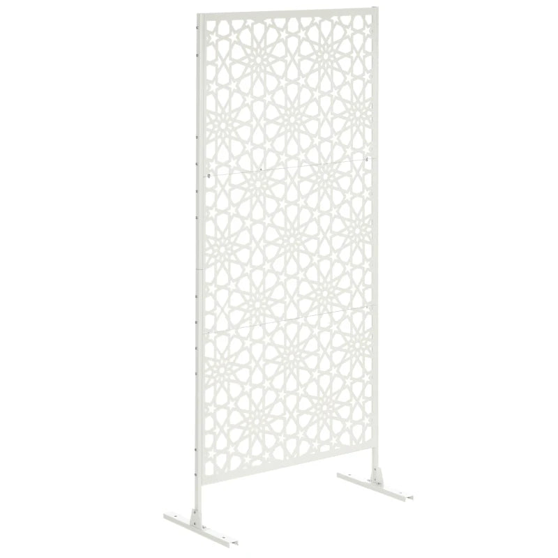 Metal Outdoor Privacy Screen, Decorative Outdoor Divider with Stand and Expansion Screws, 36.2" x 17.7" x 78", White