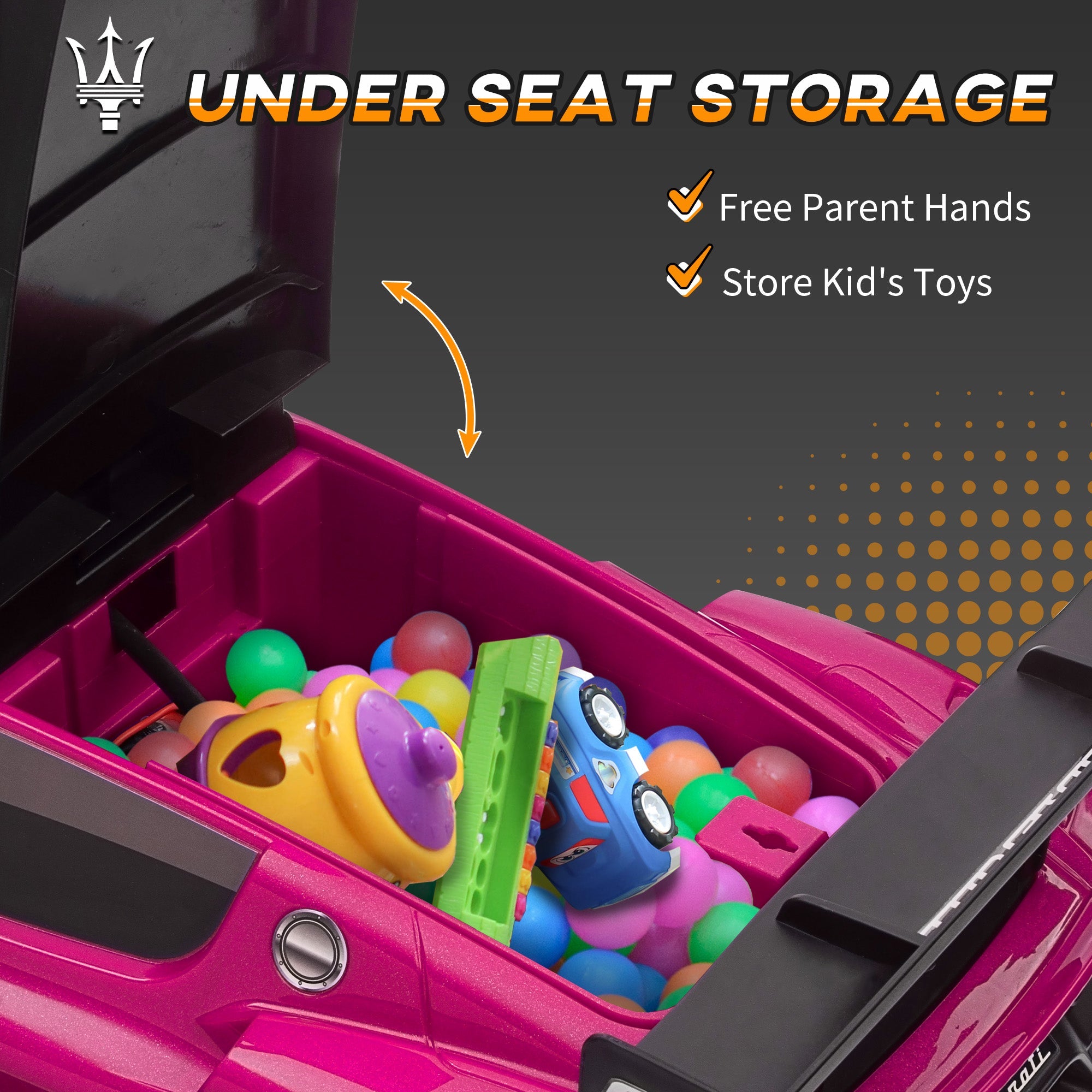 Qaba 6V Maserati GT2 Licensed Electric Car for Kids, Ride on Car with Under Seat Storage, LED Headlights Music, Pink