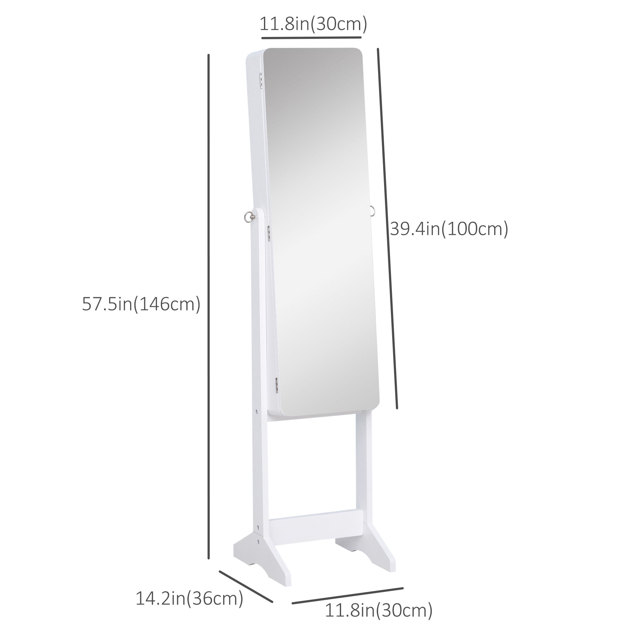 HOMCOM Mirrored Jewelry Armoire LED Lights Freestanding Organizer Adjustable Angle Lockable Cabinet White