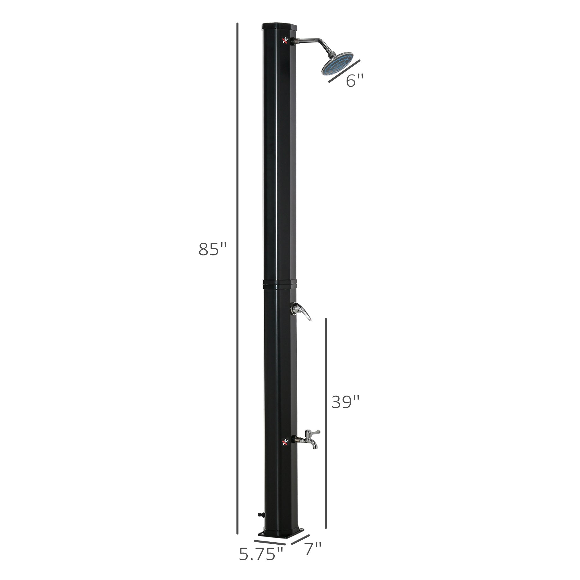 Outsunny Outdoor Solar Shower 7ft with 360 Rotating Head Foot Faucet Adjustable Temperature Pressure Black