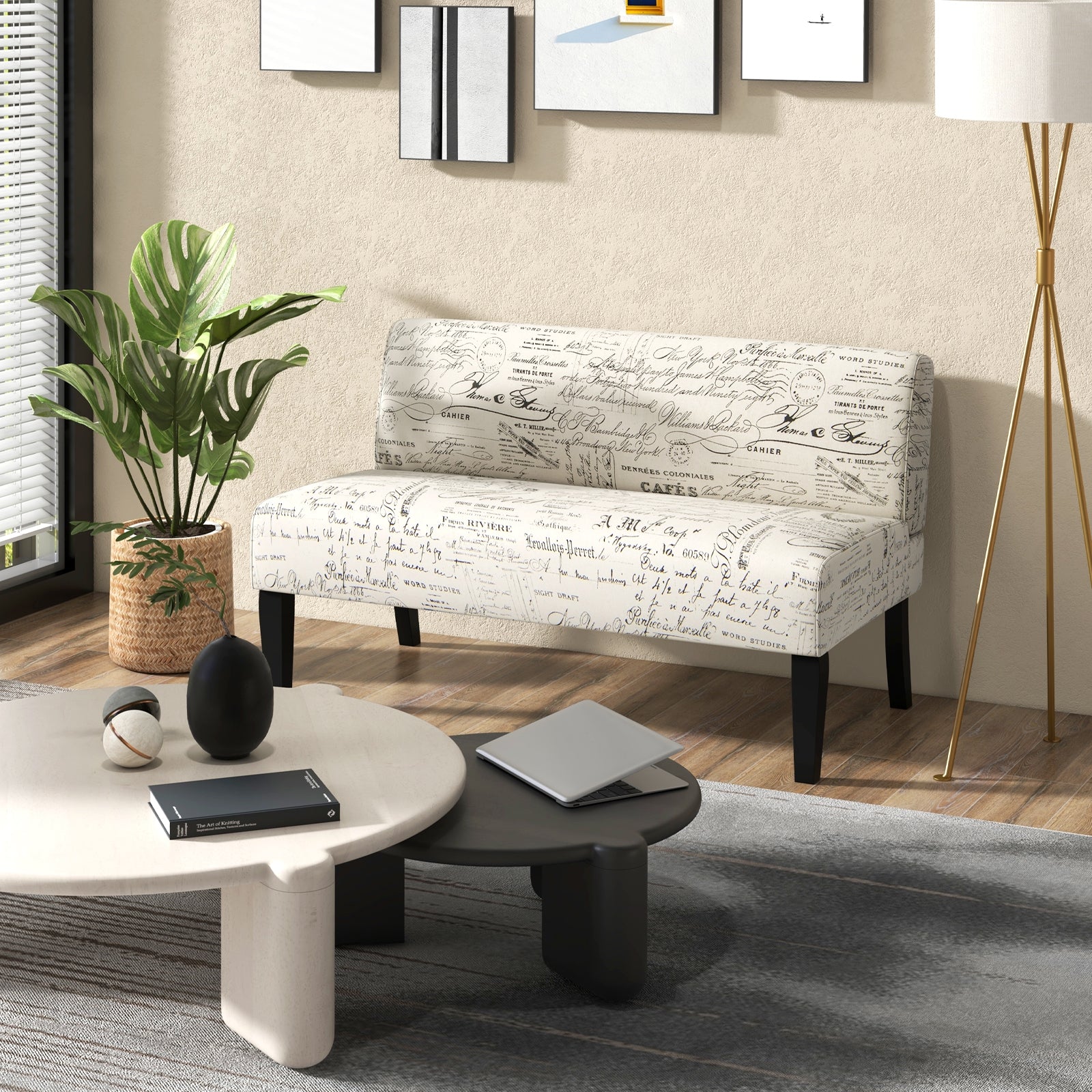 Wooden Leg Armless Loveseat Sofa for Living Room-WhiteÂ