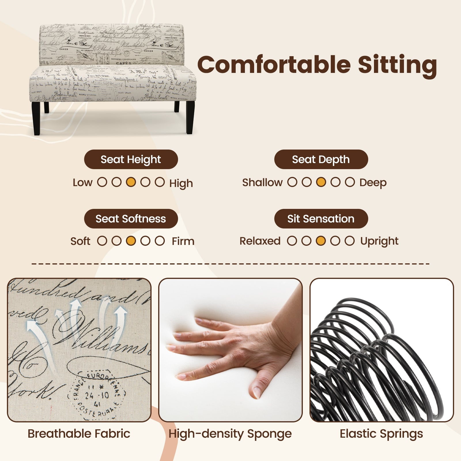 Wooden Leg Armless Loveseat Sofa for Living Room-WhiteÂ