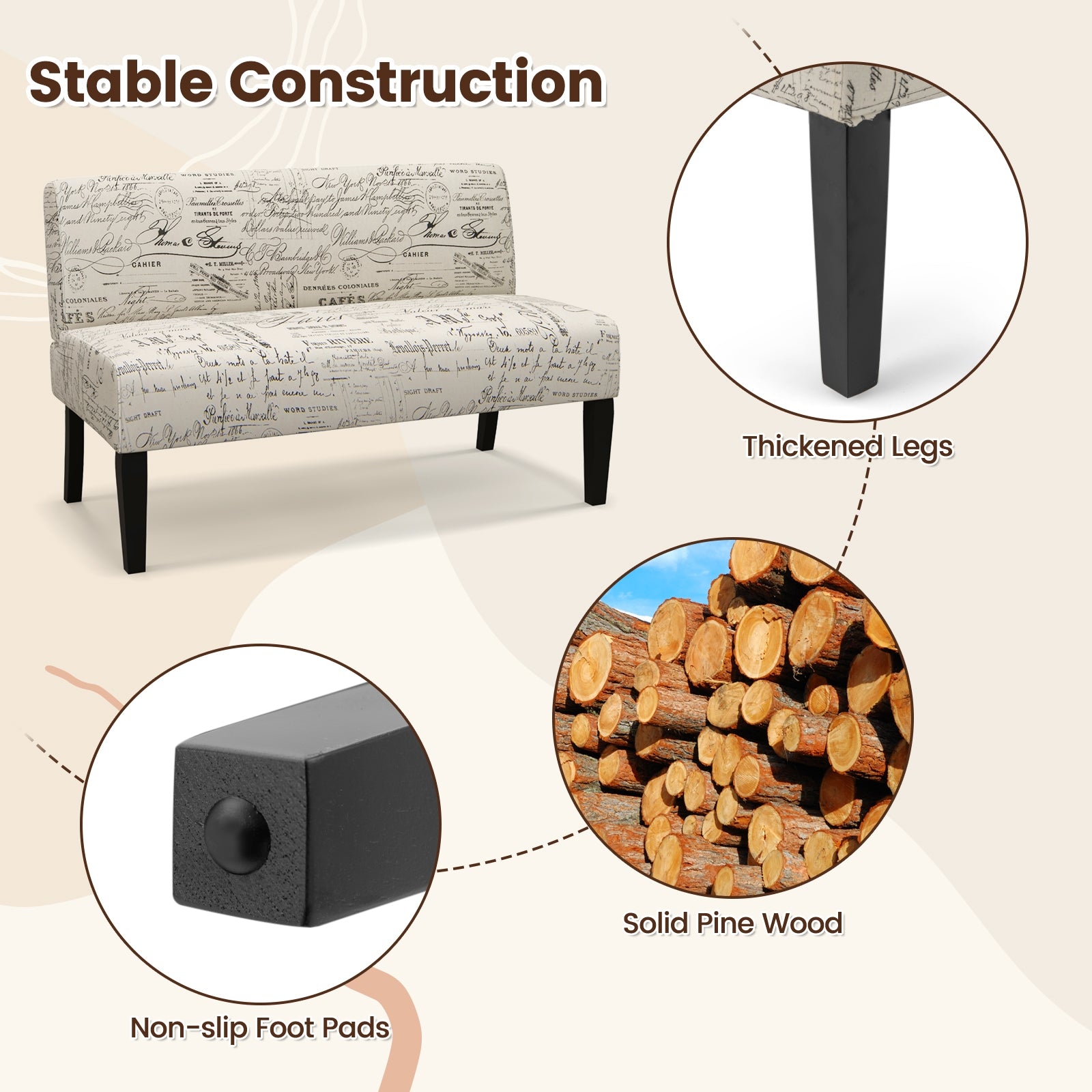 Wooden Leg Armless Loveseat Sofa for Living Room-WhiteÂ