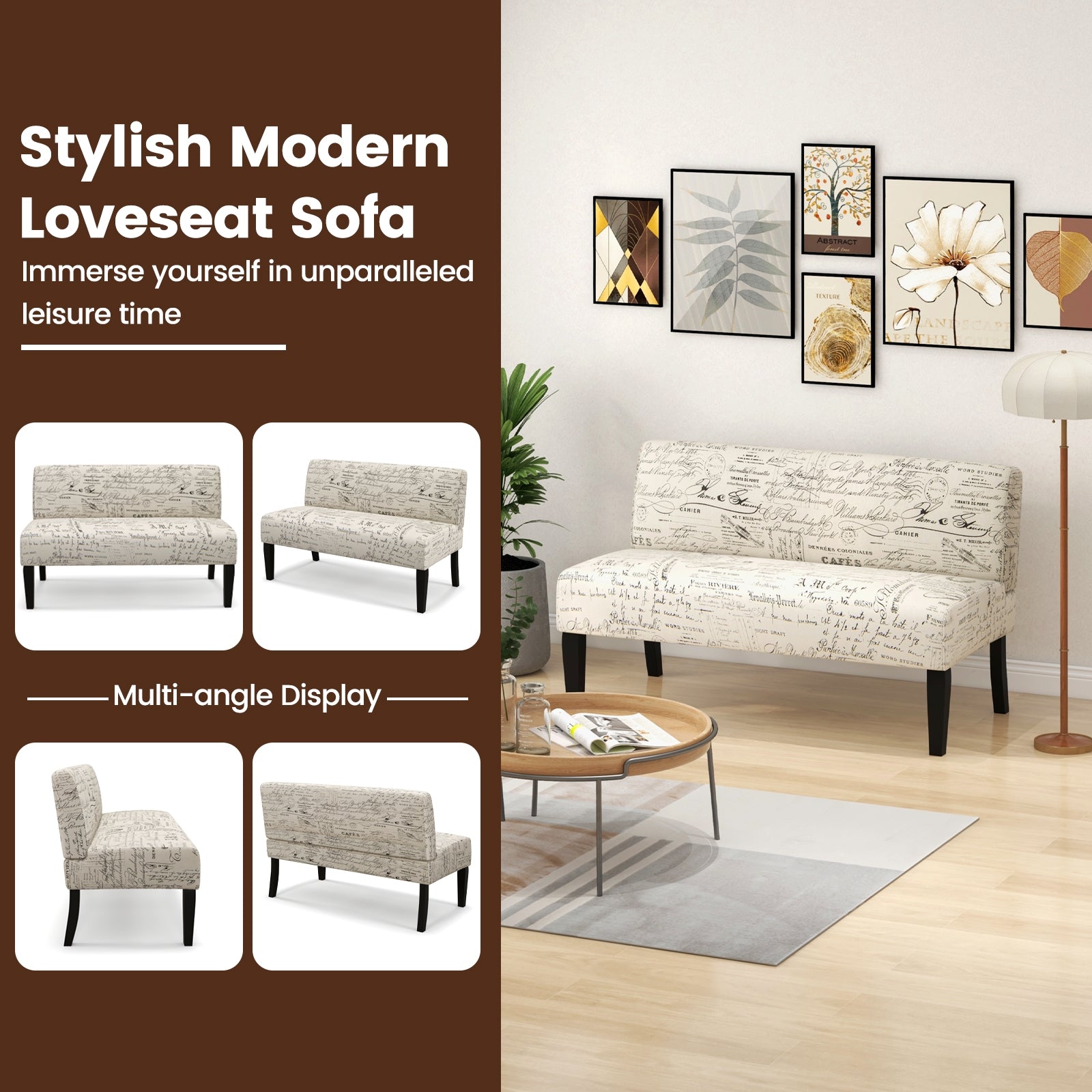 Wooden Leg Armless Loveseat Sofa for Living Room-WhiteÂ
