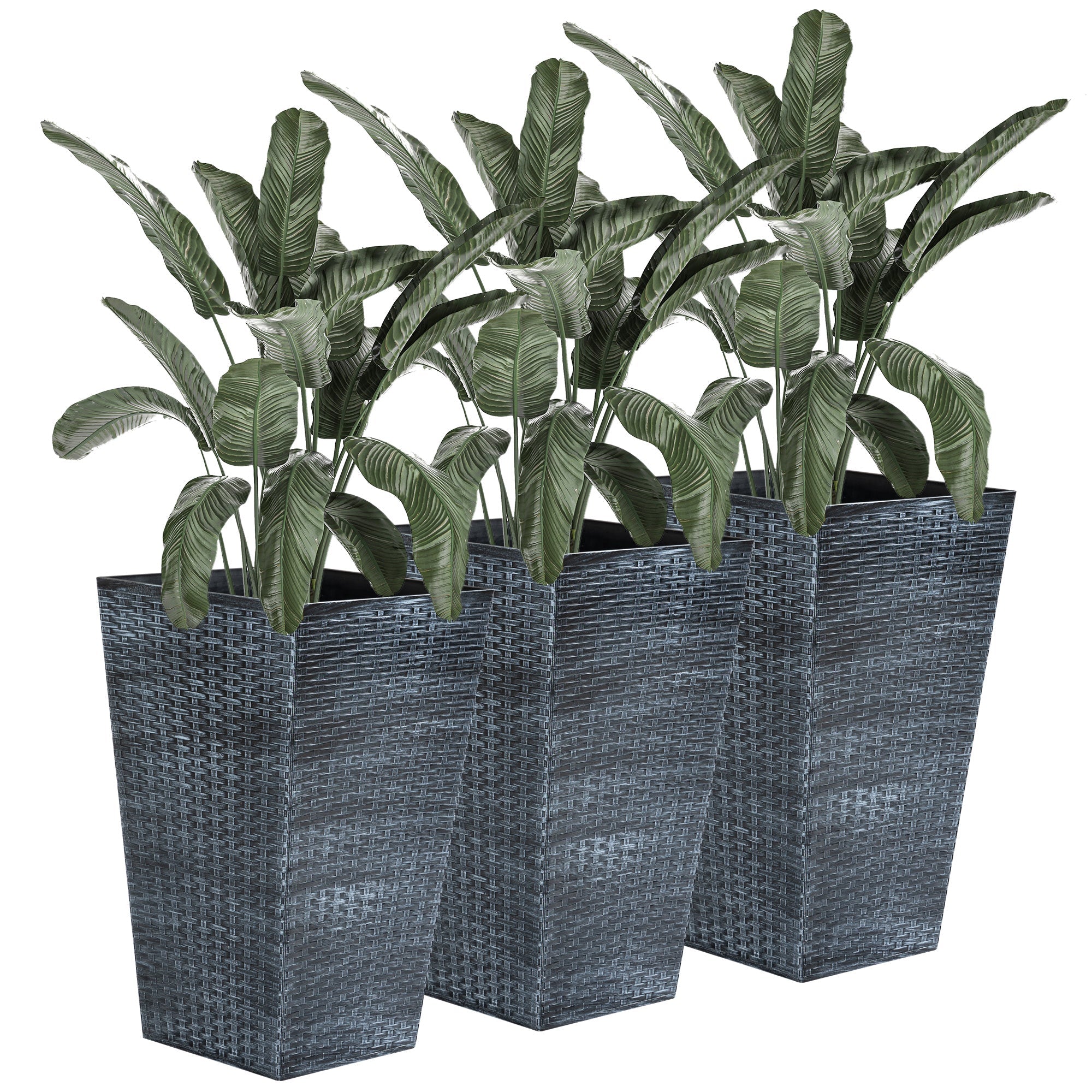 Outsunny Set of 3 Tall Plant Stand, Outdoor & Indoor Flower Pot Set for Front Door, Entryway, Patio and Deck, Mixed Grey