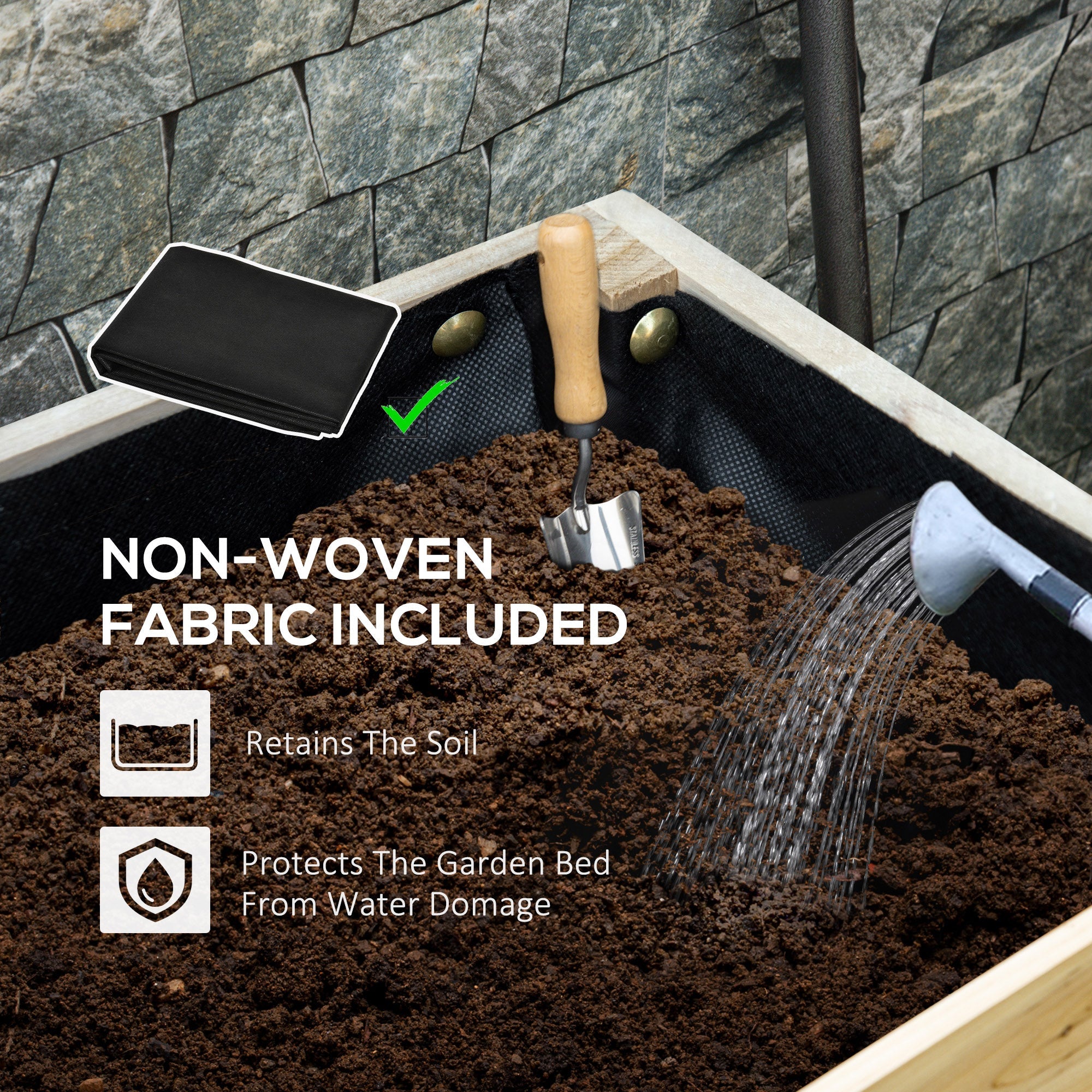 Outsunny Raised Garden Bed 32"x19"x24" Wooden Elevated Planter Box Non-woven Fabric Backyard Patio