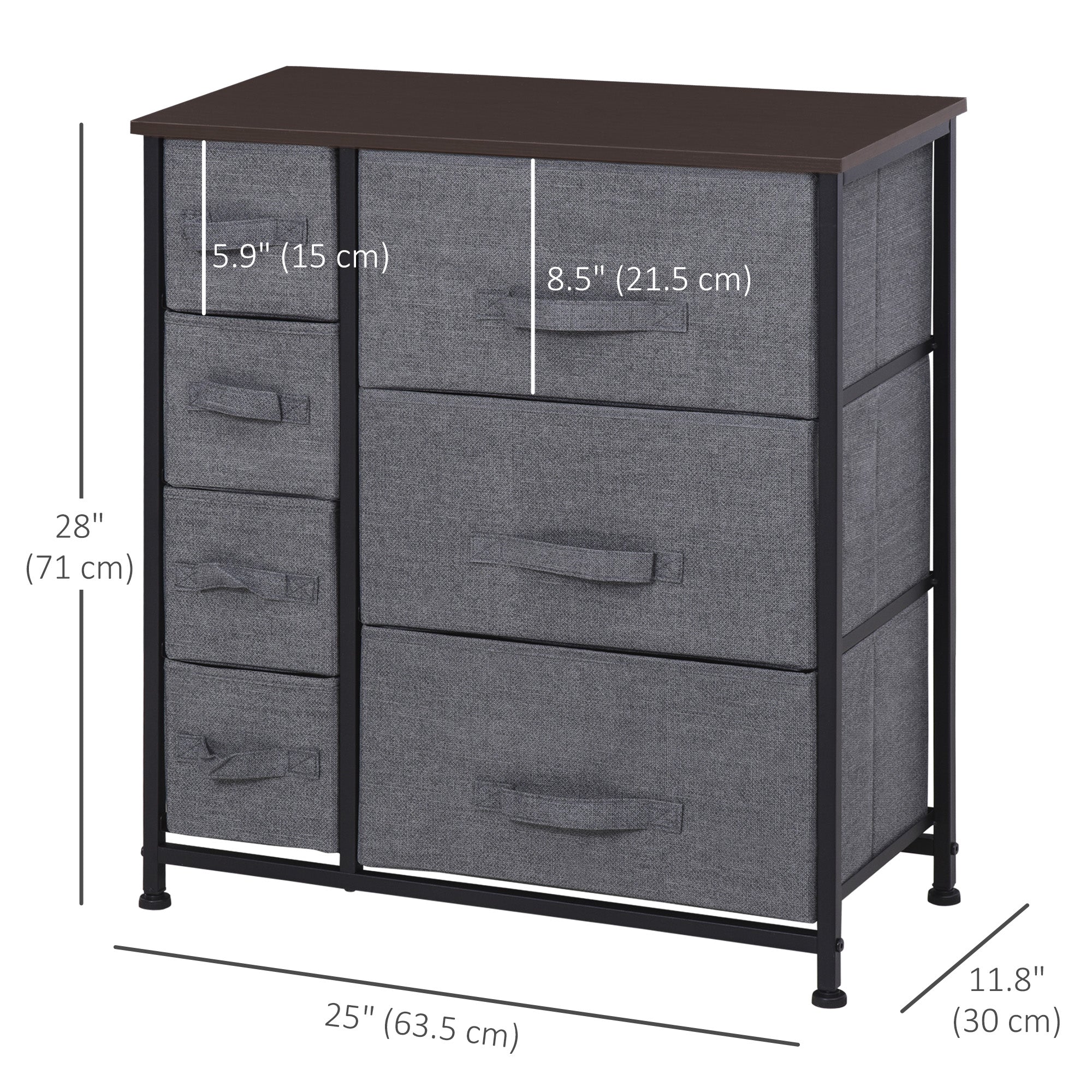 HOMCOM Dresser for Bedroom with 7 Drawers, Chest of Drawers with Metal Frame, Closet Fabric Dresser for Living Room, Dark Grey