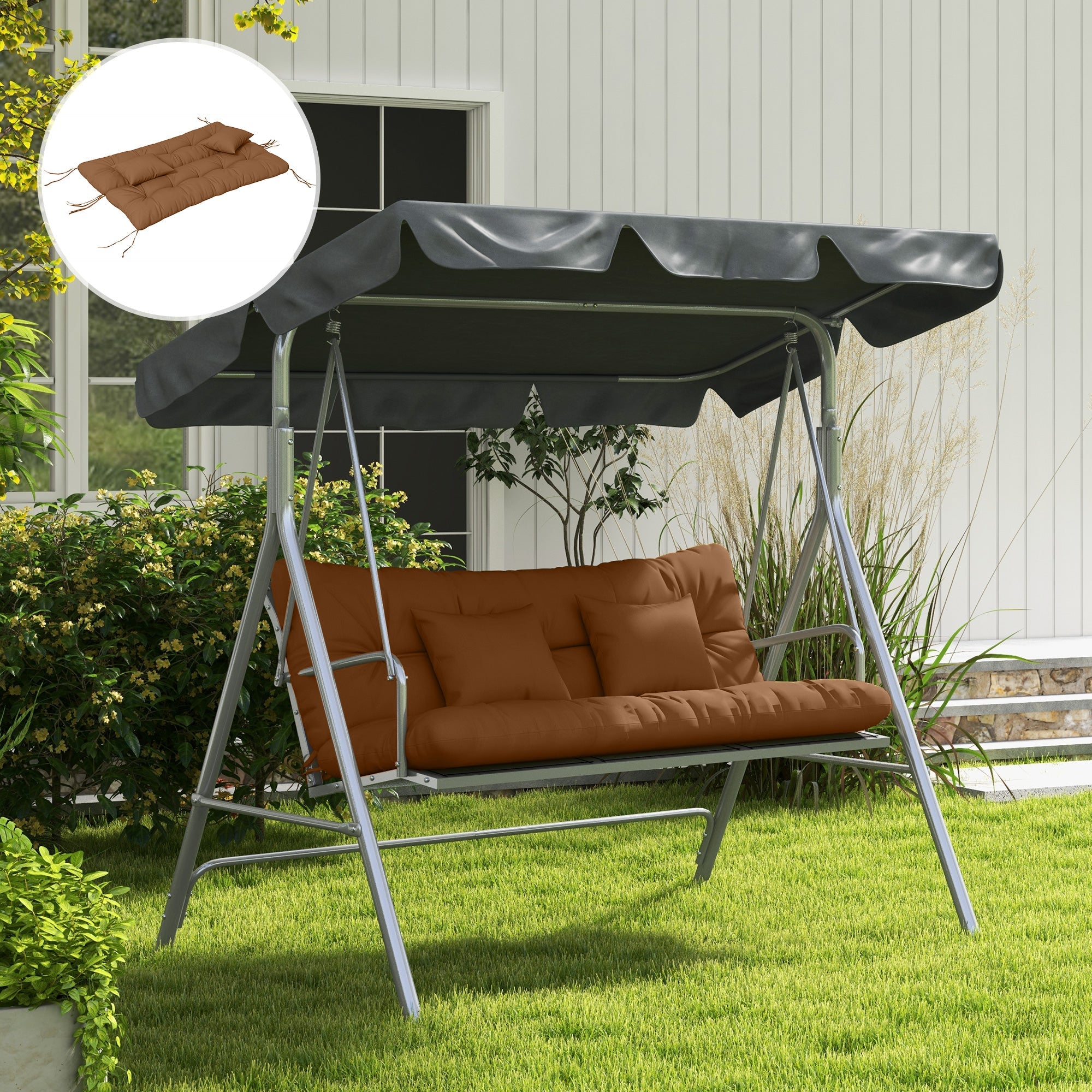 Outsunny 4-Piece Back and Seat Cushion Pillows Replacement and Pillows, Patio Chair Cushions Set with Ties, Tan