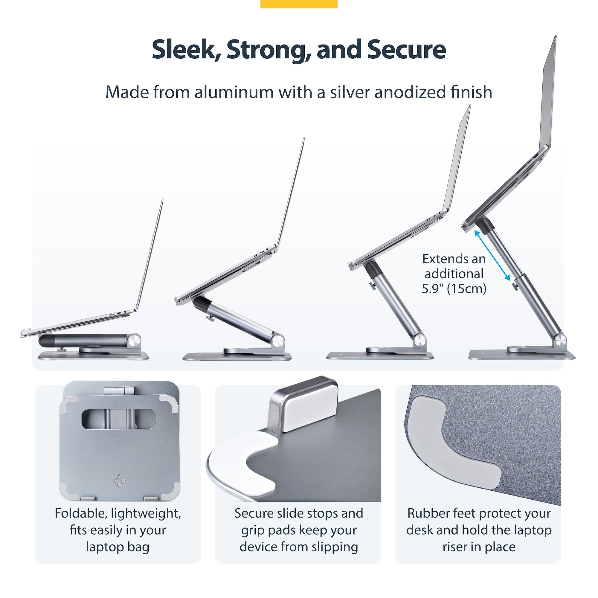 Telescopic Laptop Stand, 360 Swivel Base, Rotating Computer Riser for Desk, Adjustable Height and Tilt, Max 11lb/5kg, Aluminum Build, Portable Design