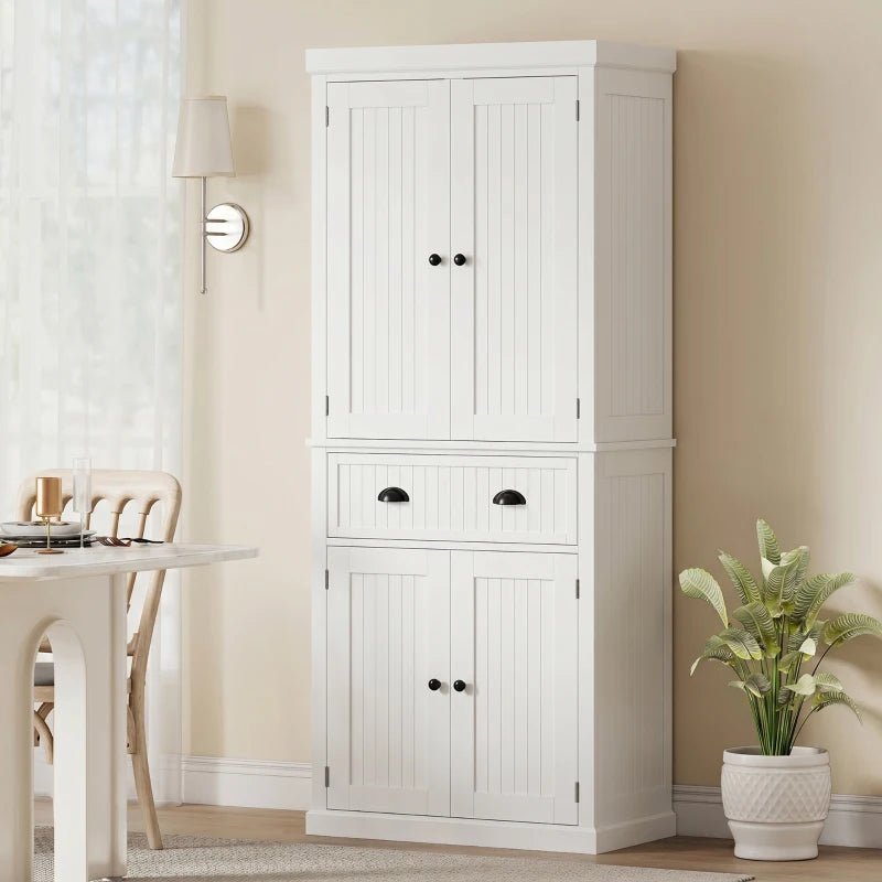 HOMCOM 72" Kitchen Pantry Cabinet with Drawer & Adjustable Shelves, Freestanding Storage Cabinet with Doors, White