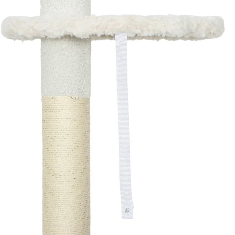 88.5"-100.5" Floor to Ceiling Cat Tree, Cat Tower with Scratching Posts, Cloud Shaped Platforms, Dangling Balls, Cream