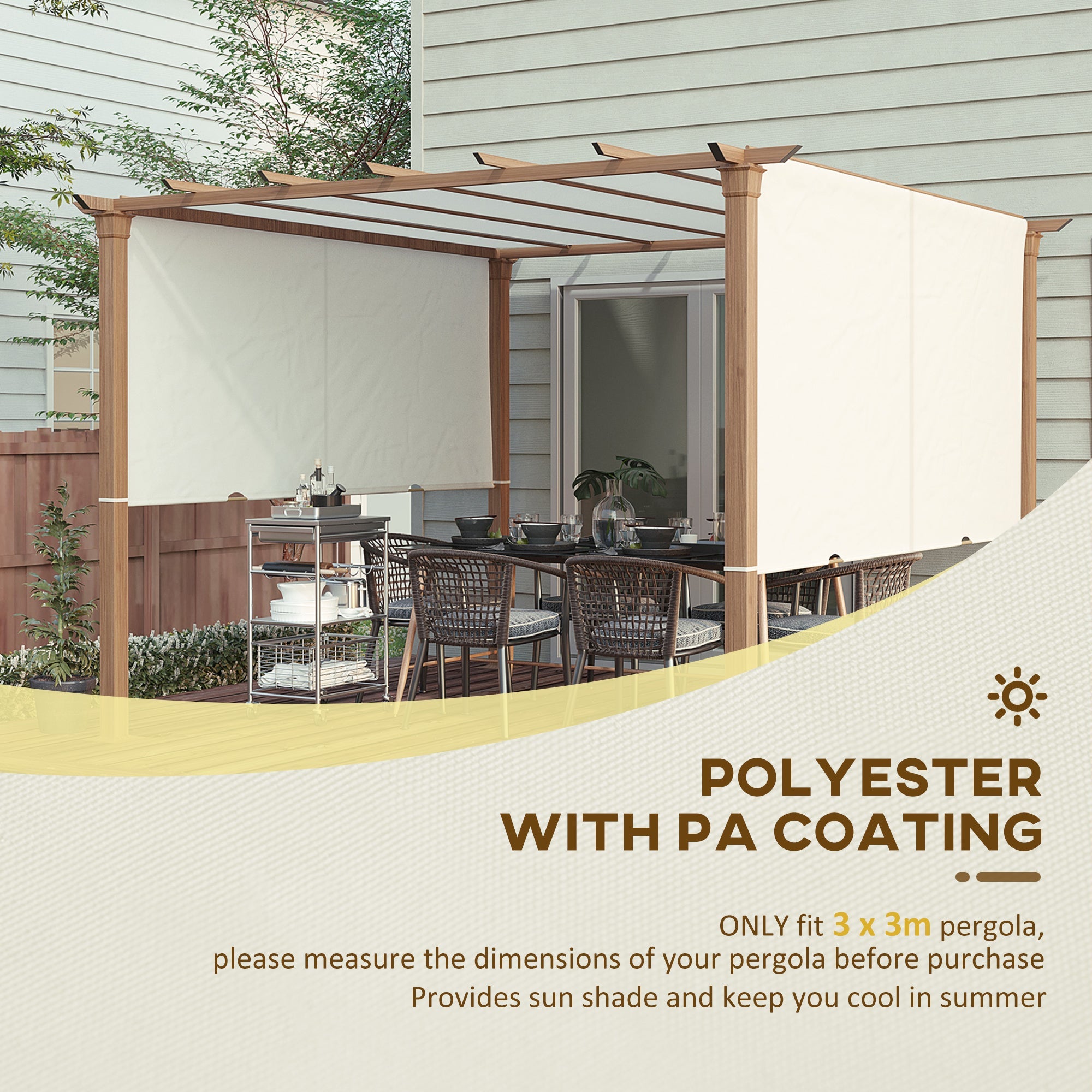 Outsunny Beige Retractable Pergola Canopy 2 Piece Set for 9.8x9.8 Pergola, Includes Weight Rods - Enhance Your Outdoor Living