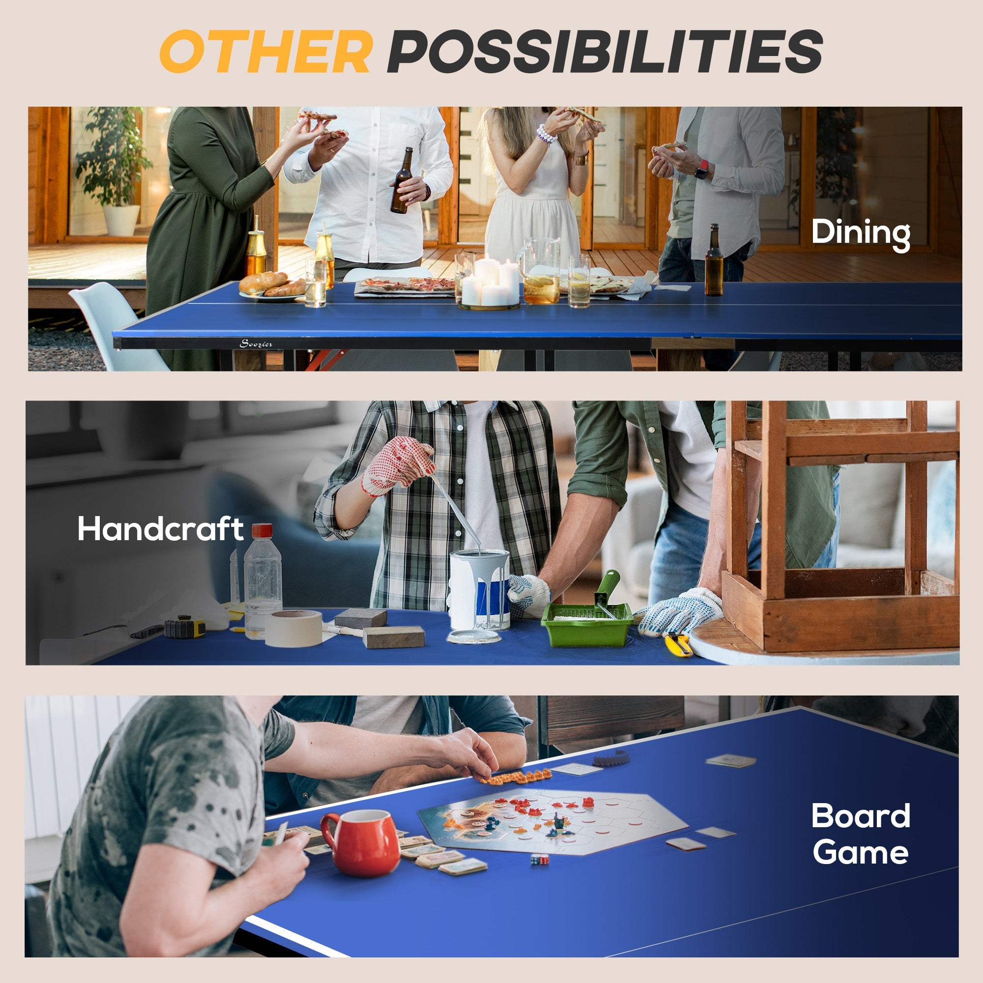 Soozier Full Size Table Tennis Table, Folding Ping Pong Table with Paddles and Balls, Blue