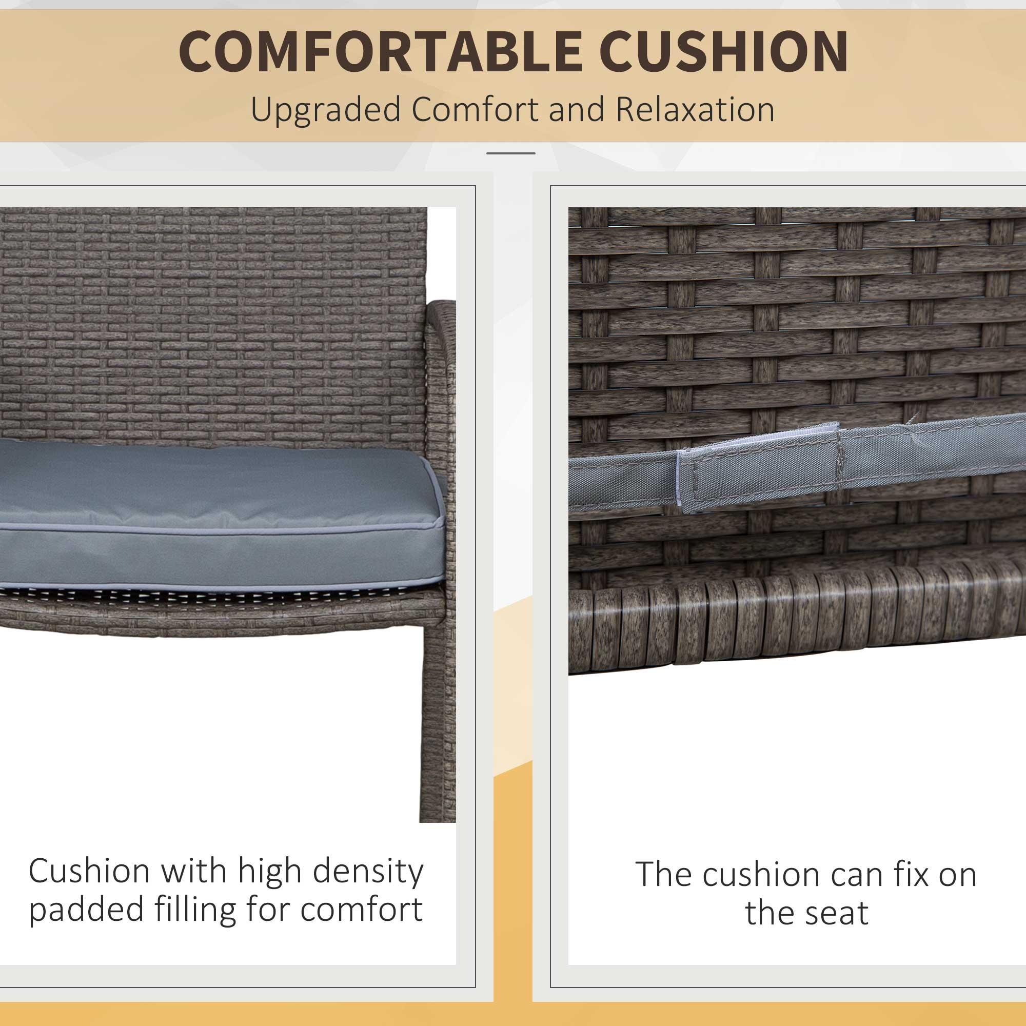 Outsunny 3 Pieces Patio Bar Set Wicker Garden Bistro Set Outdoor Furniture PE Rattan Table and Stools with Seat Cushion, Grey