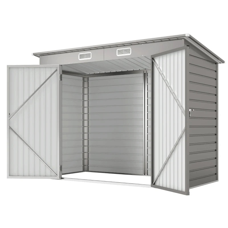 8 x 4FT Galvanized Garden Storage Shed, Metal Outdoor Shed with Double Doors and 2 Vents, Light Grey