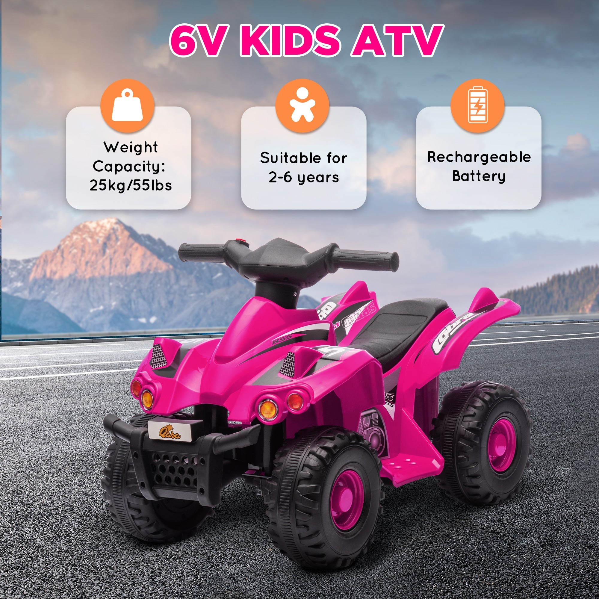 Qaba 6V Kids ATV Quad w/ Music, Forward, for 2-6 Years, Pink