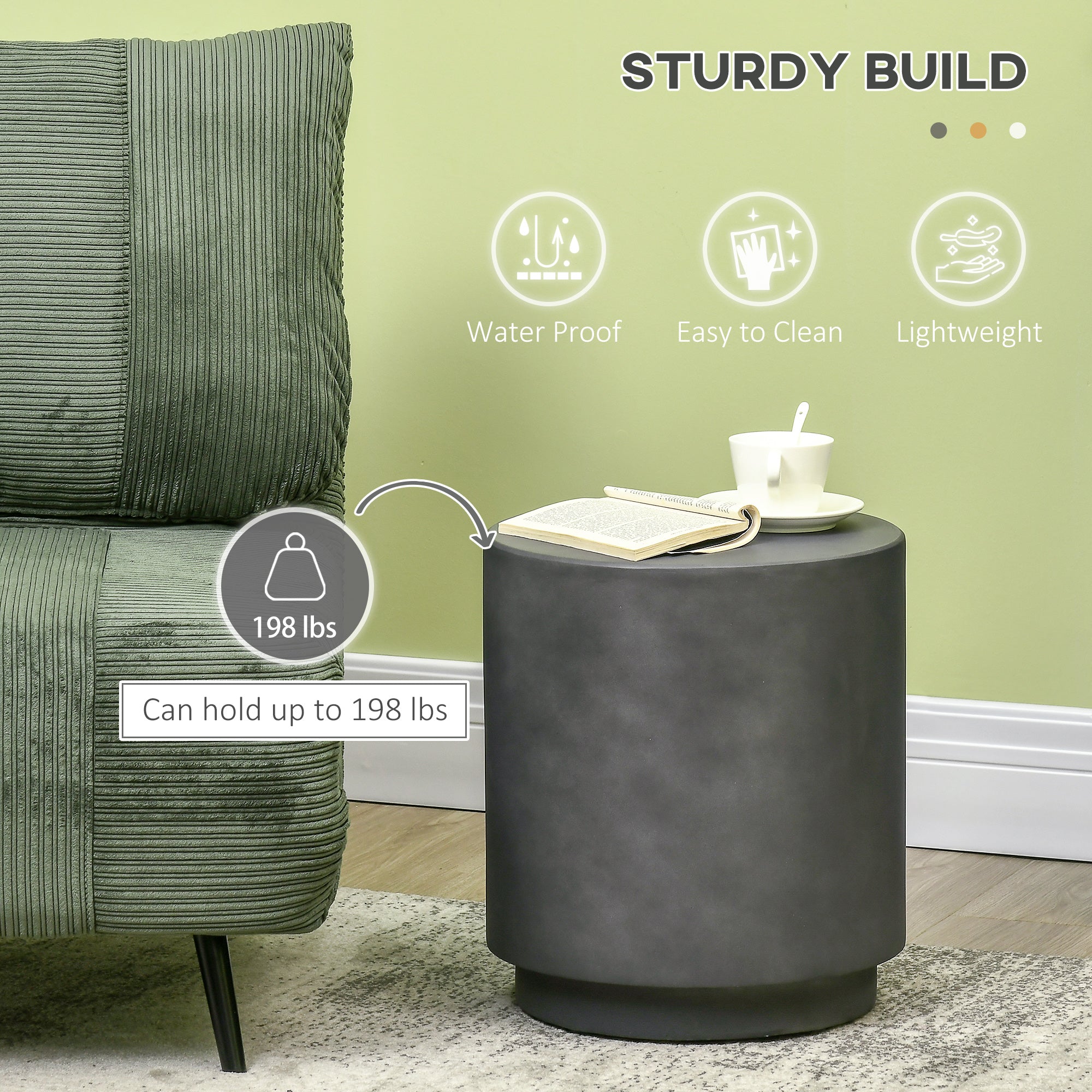 HOMCOM Lightweight Concrete Table: Round Side End Table with Concrete Finish, Adjustable Feet for Indoor and Outdoor Use