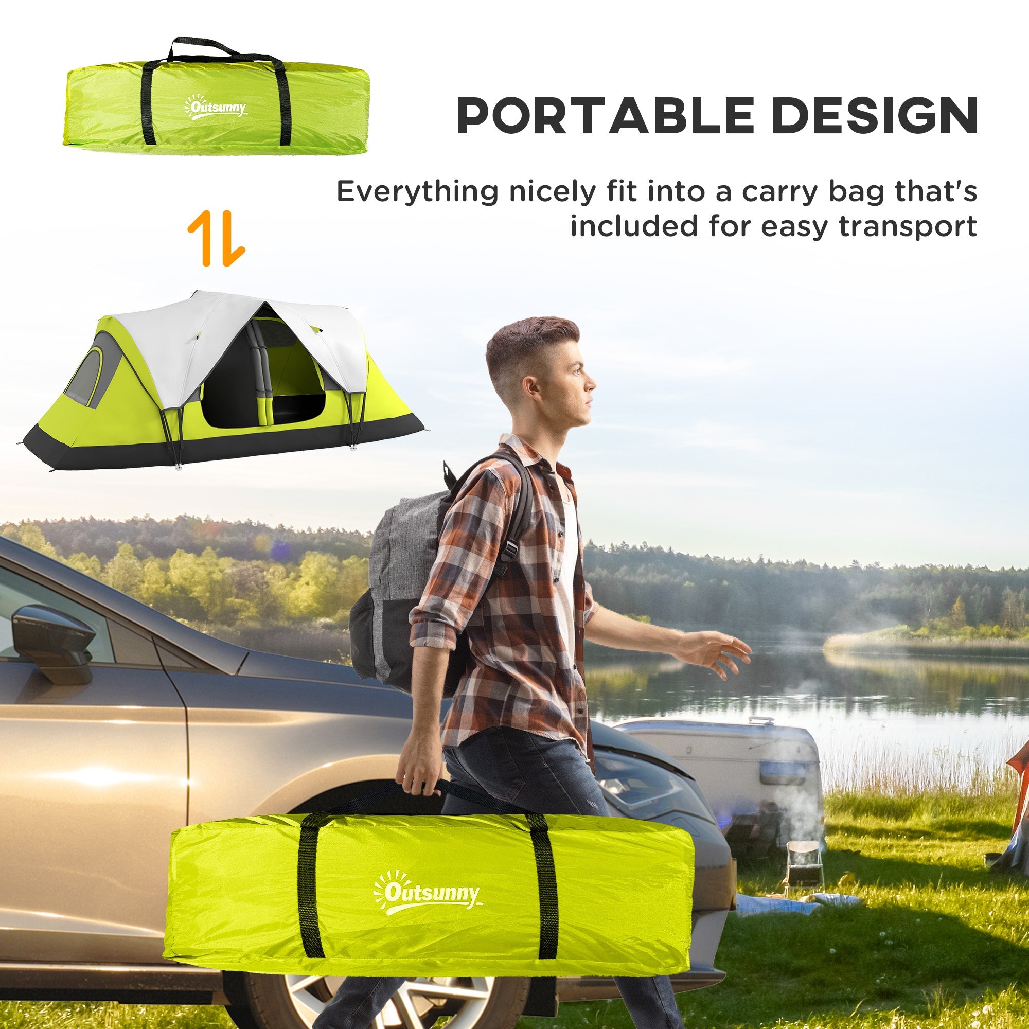 Outsunny Camping Tent for 6-8 Man with 2000mm Waterproof Rainfly and Carry Bag for Fishing Hiking Festival, Green