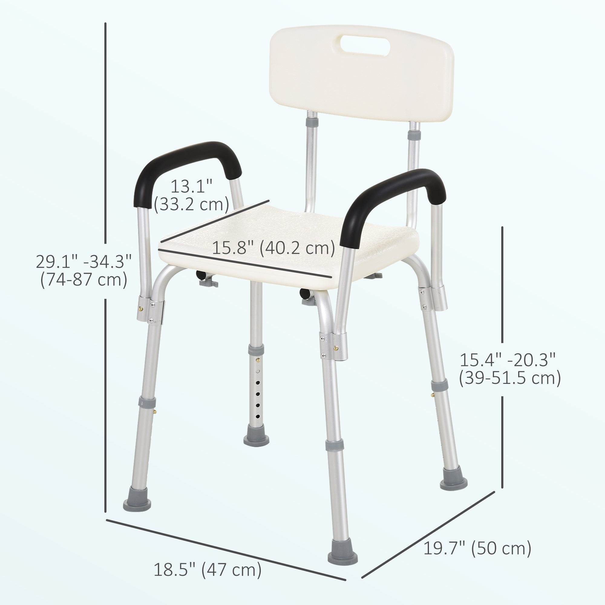 HOMCOM Medical Shower Chair Adjustable with Back Bathtub Bench Seat Padded Arms Non Slip Safety for Disabled Seniors