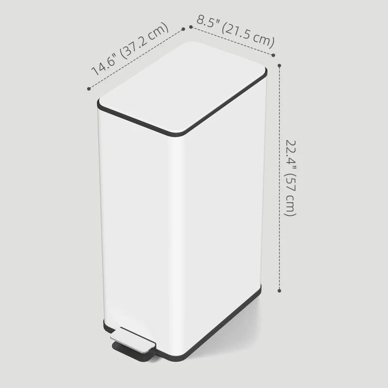 5.3 Gallon Stainless Steel Kitchen Garbage Can with Soft-close Lid, Foot Pedal, Fingerprint-Proof, White