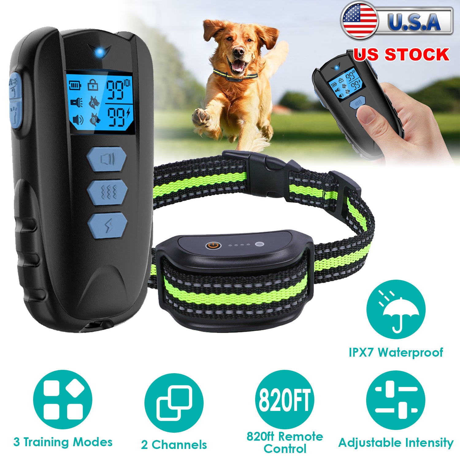 Dog Training Collar with Remote Rechargeable Electronic Shock Collar for Dogs Beep Vibration Shock for small Medium Large Dogs