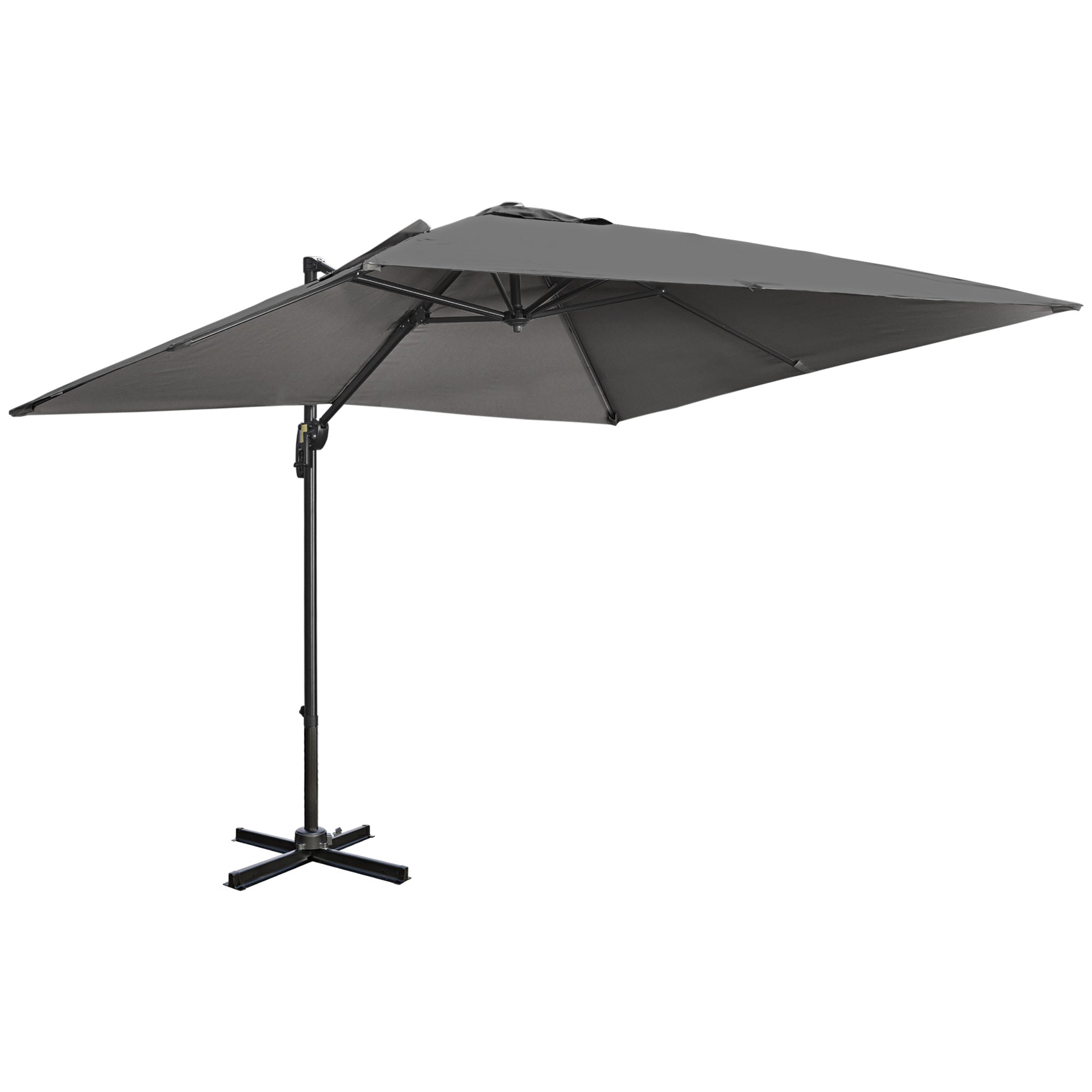 Outsunny 105" x 105" x 98" Cantilever Patio Umbrella with Cross Base, Crank Handle, Tilt, 360° Rotation and Aluminum Frame, Dark Grey