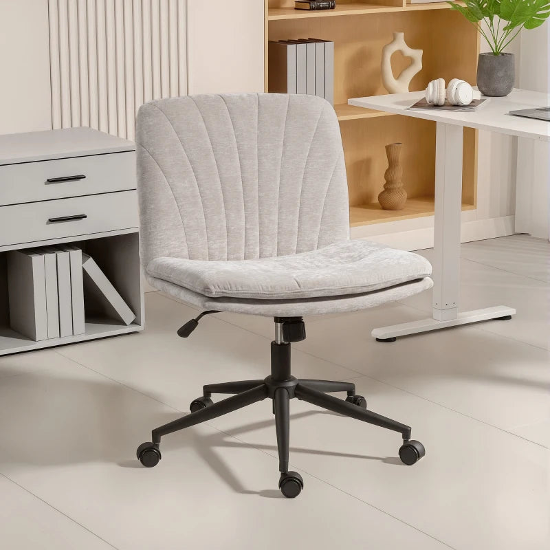 Criss Cross Chair with Wheels, Wide Office Chair with No Arms, Adjustable Height, Tilting, Beige