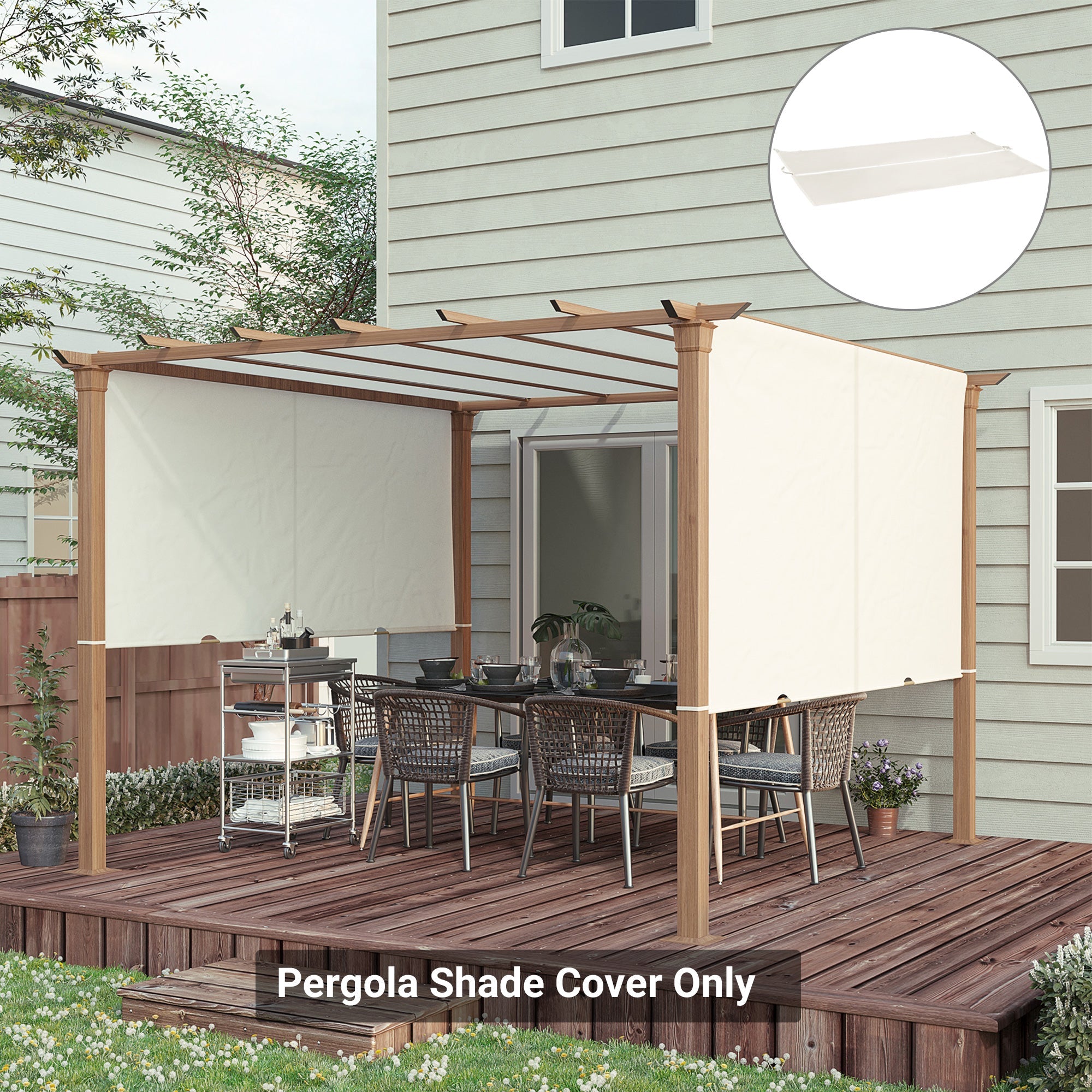 Outsunny Beige Retractable Pergola Canopy 2 Piece Set for 9.8x9.8 Pergola, Includes Weight Rods - Enhance Your Outdoor Living