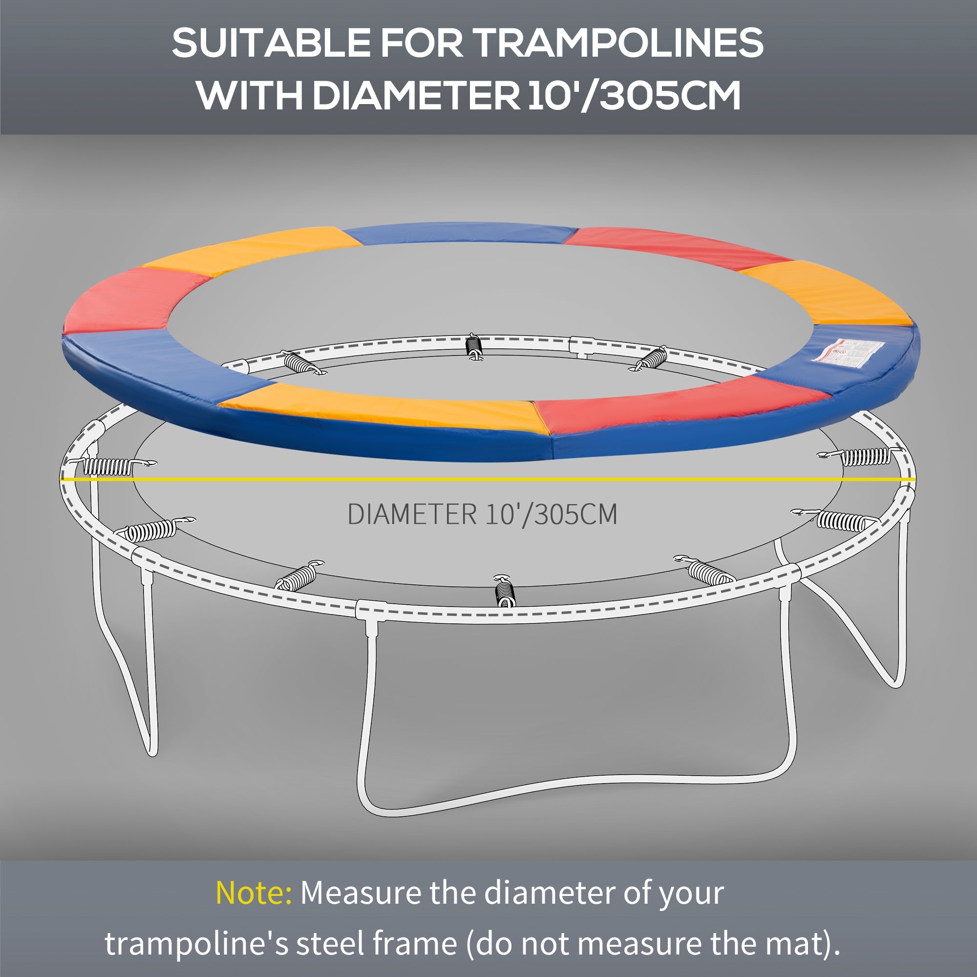 HOMCOM Φ10ft Trampoline Safety Pad Replacement Waterproof Spring Cover Multicoloured
