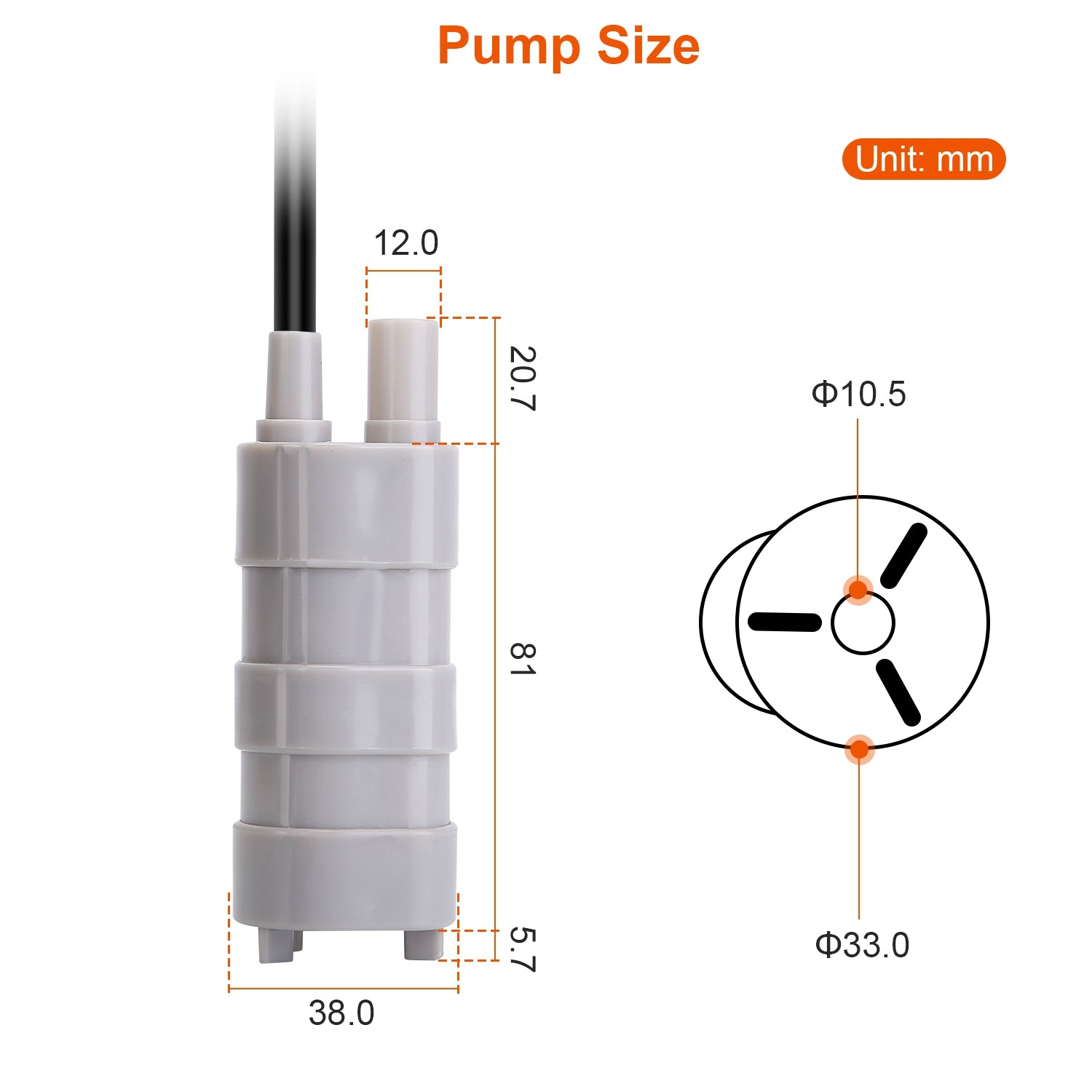 12V Submersible Water Pump with 16.4ft Max Lift 1000L/H Flow Rate for Garden Sprinklers Lawn Shower Tour Vehicles