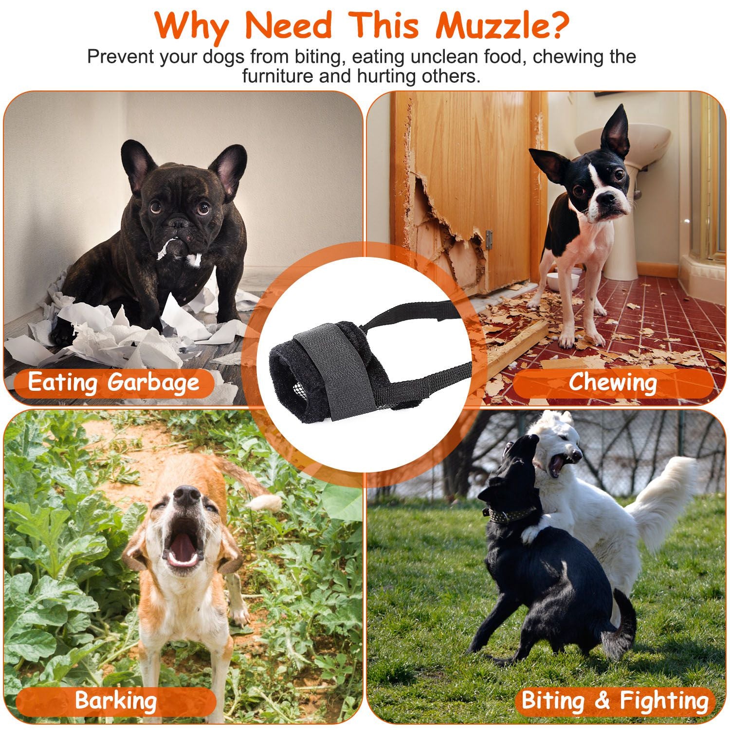 Pet Dog Muzzle Mask Adjustable Dog Mouth Cover with Breathable Mesh Adjustable at Neck Snout for Anti Biting Barking Chewing