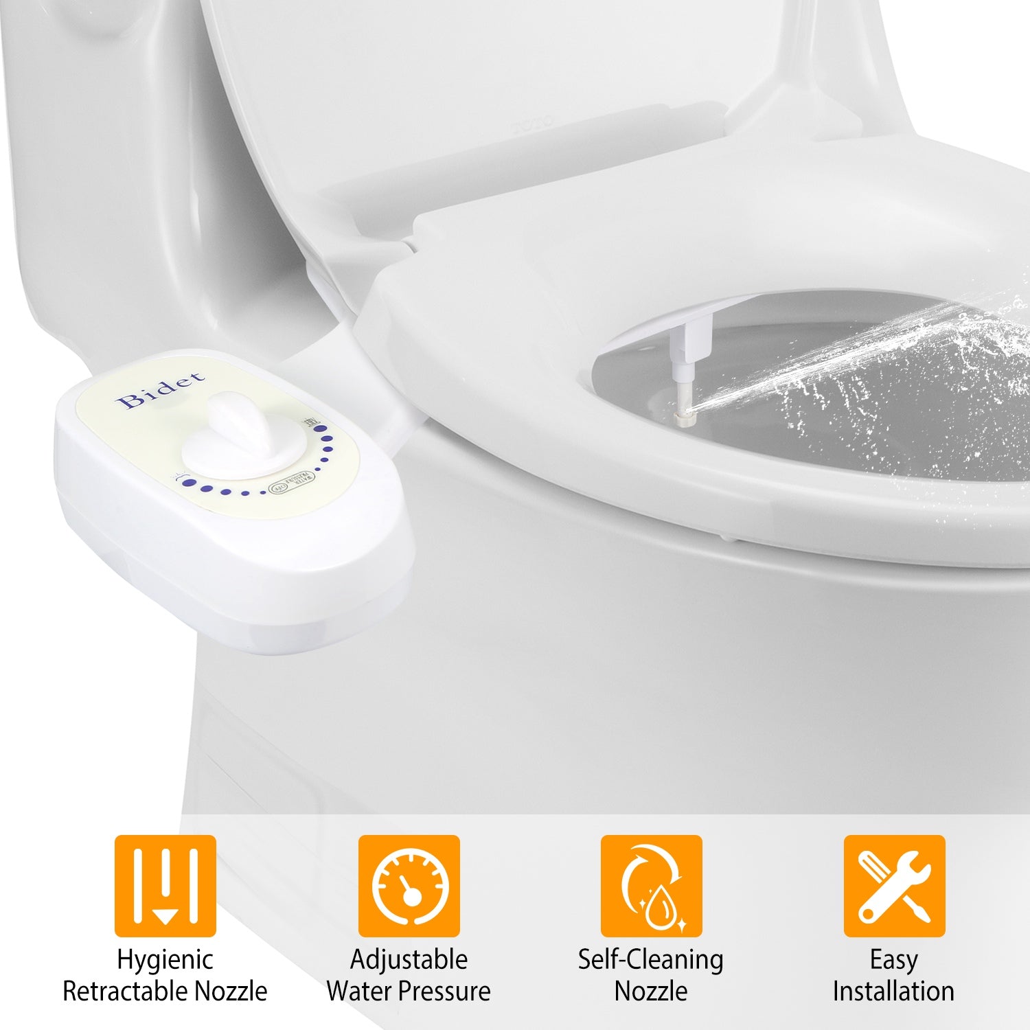 Bidet Fresh Water Spray No Electric Mechanical Bidet Toilet Seat Attachment Adjustable Water Pressure