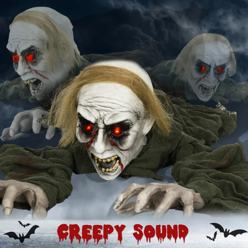 HOMCOM 66" Outdoor Halloween Crawling Zombie – Animated Prop with Sound Activation & Light-Up Eyes