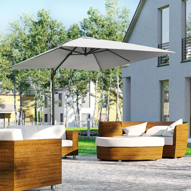 9ft Cantilever Patio Umbrella, Square Overhanging Umbrella with Cross Base, Crank Handle, Tilt Light Grey