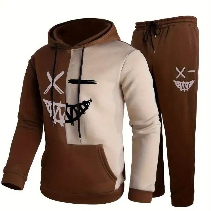 Casual Classic Plaid Long Sleeve Sweatshirt Hoodie set Suit men