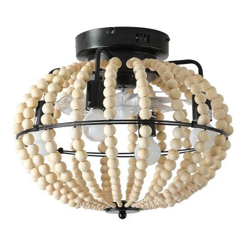 Beaded Fan Lamp Wooden Beaded Chandelier Oak White