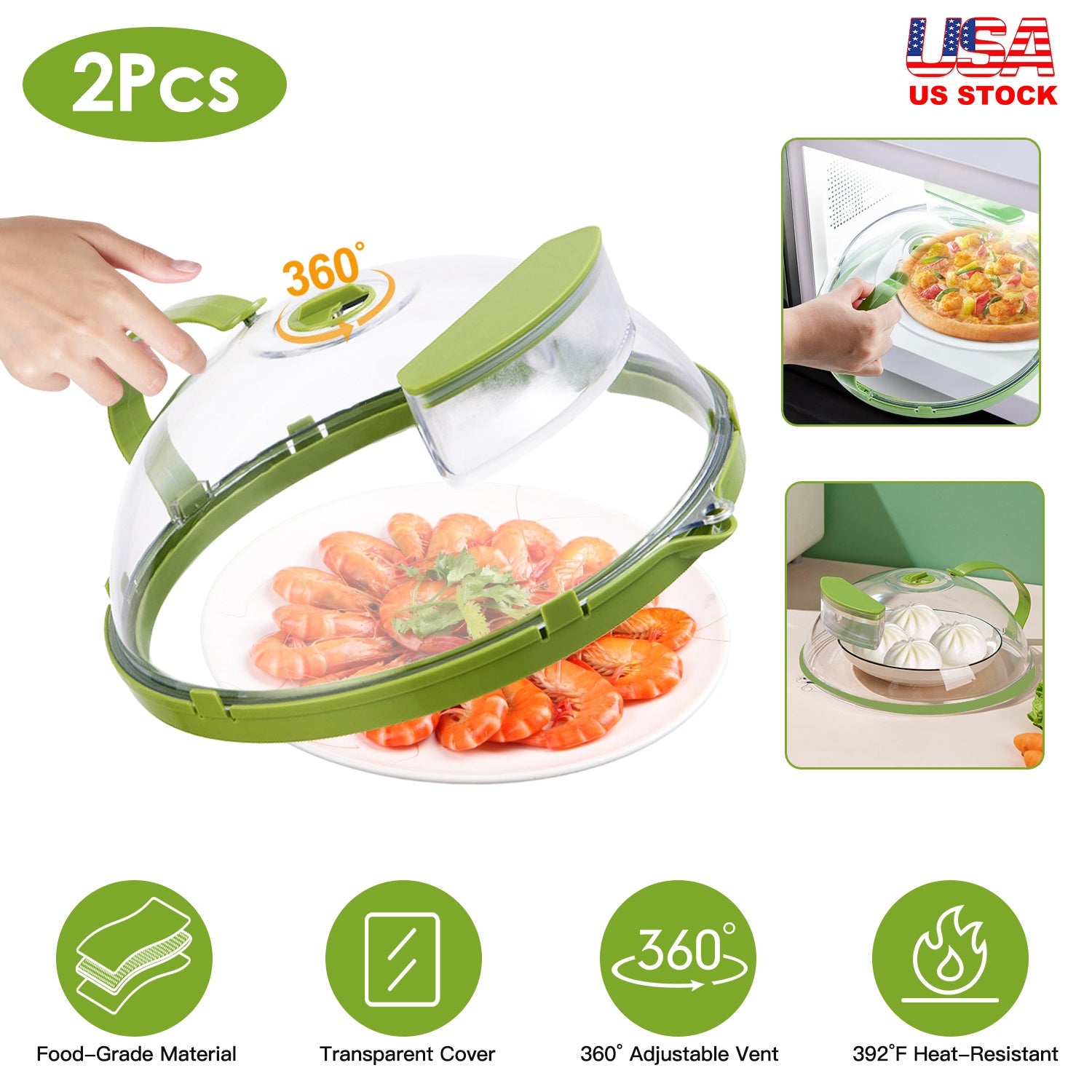 2Pcs Transparent Microwave Covers for Food Splatter Cover Lid Food Splatter Guard Protector with Handle Adjustable Steam Vents Water Storage Box