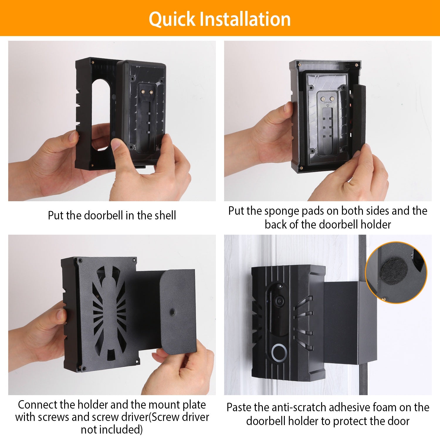 Anti-Theft Video Doorbell Door Mount No-Drill Doorbell Holder Doorbell Mounting Bracket Fit for Most Doorbell Camera Accessories