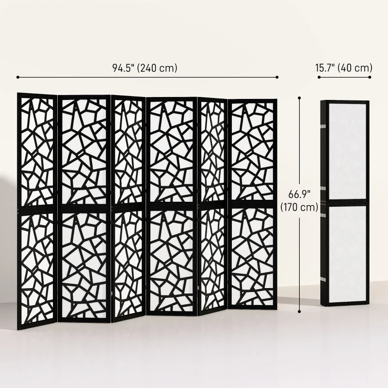6 Panel Room Divider, 5.6 FT Lightweight Folding Privacy Screen with Geometric Pattern for Living Room, Bedroom, Black